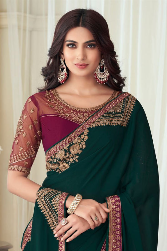 Vibrant Dark Green Art Silk Party Saree