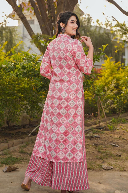 Pink Color Enthralling Digital Printed Work Kurti Readymade With Bottom In Rayon Fabric