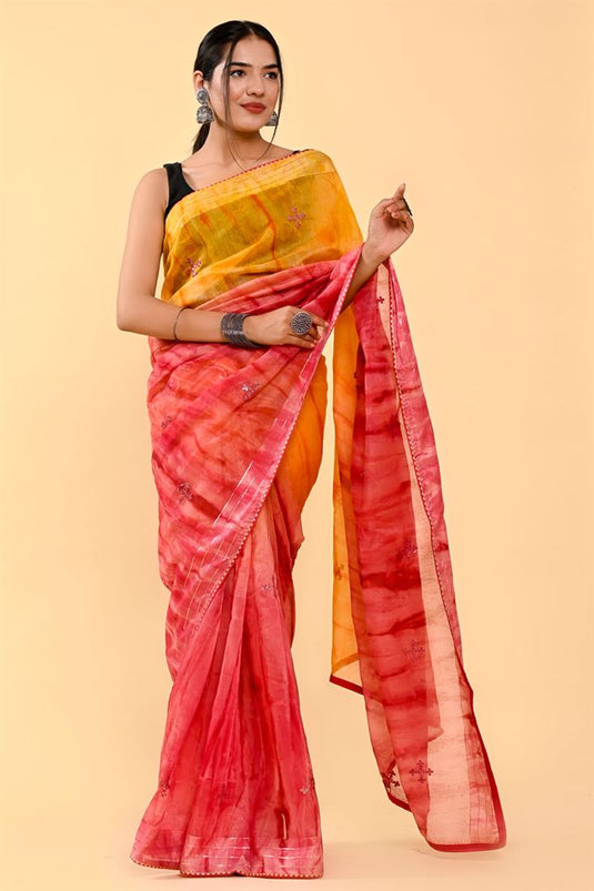 Beguiling Orange And Pink Color Casual Cotton Saree