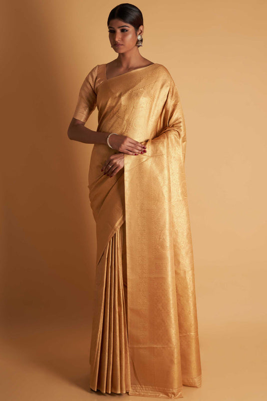 Wedding Wear Weaving Work Saree In Cream Color