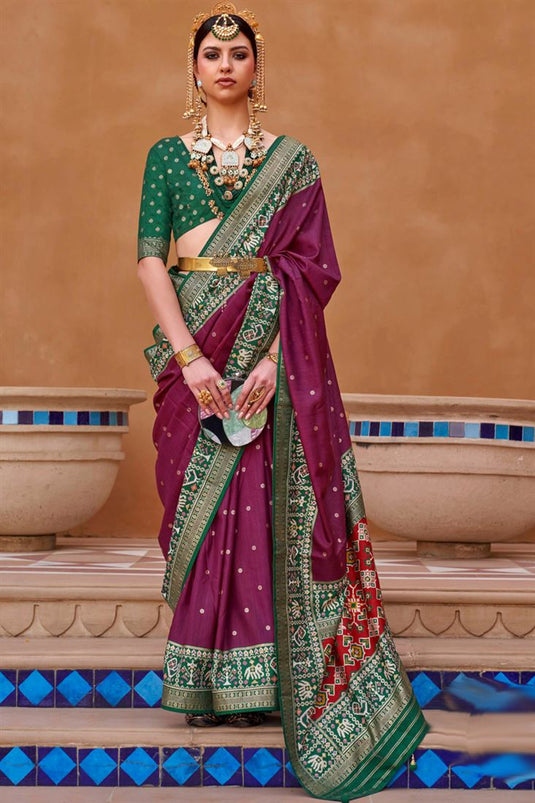 Patola Printed Art Silk Patola Printed Saree in Wine Color