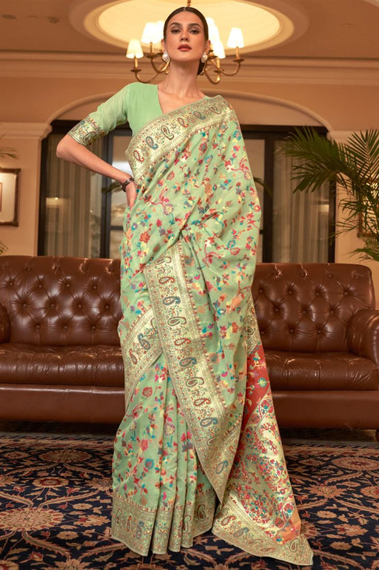 Sea Green Handloom Weaving Saree