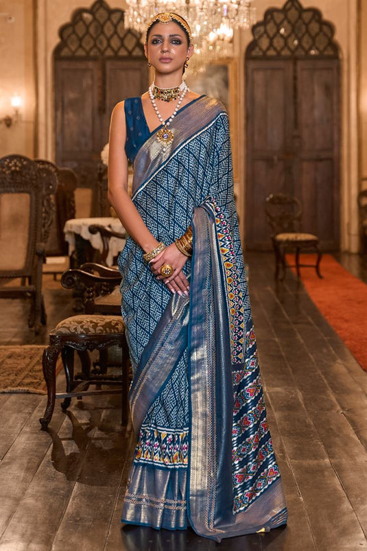 Elegant Patola Silk Printed Saree with Intricate Blue Color