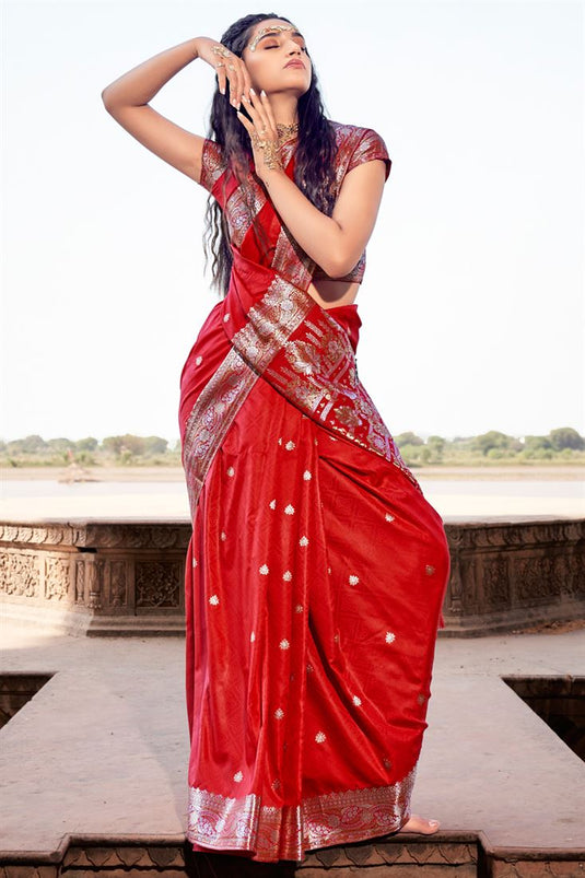 Glory Silk Function Saree with Vibrant Red Color Weaving Work