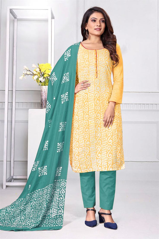 Fancy Fabric Yellow Color Printed Work Brilliant Salwar Suit