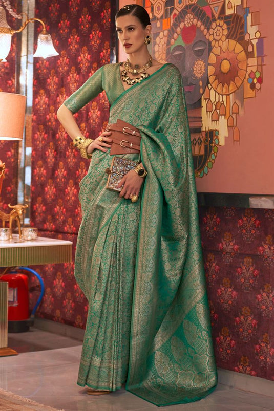 Sangeet Wear Aristocratic Green Color Saree In Art Silk Fabric