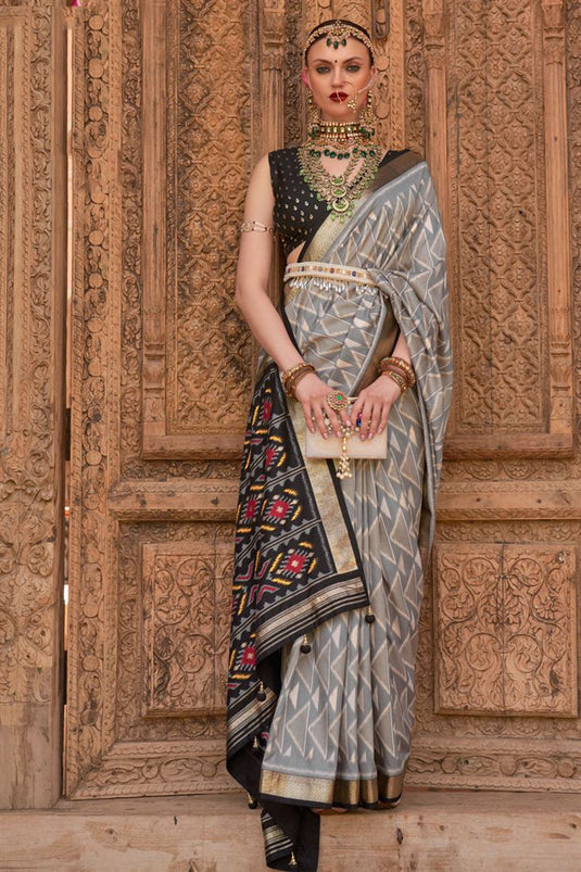 Grey Color Art Silk Fabric Appealing Casual Saree