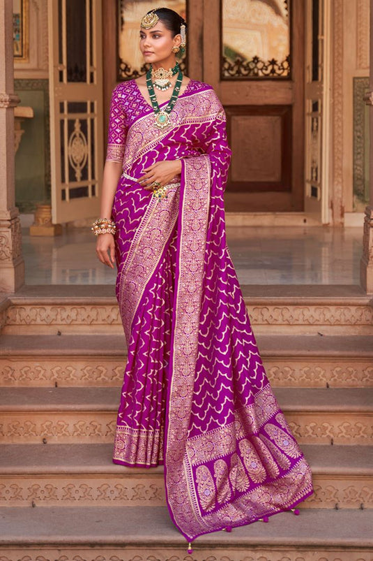 Banarasi Style Art Silk Fabric Saree In Purple Color