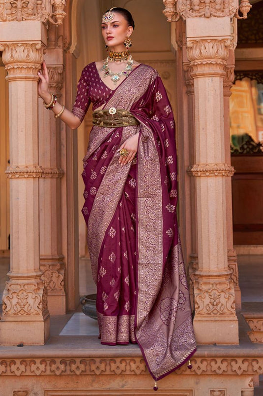 Maroon Color Art Silk Banarasi Style Weaving Saree