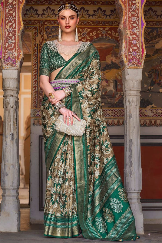 Festive Opulence Art Silk Green Color Saree with Weaving Work