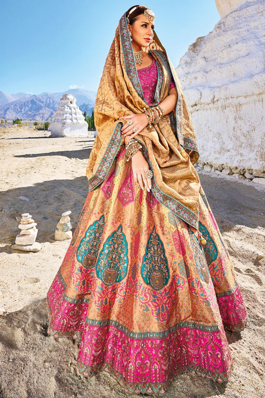 Buy Online Pink Banarasi Silk Lehenga Choli with : 275441 -