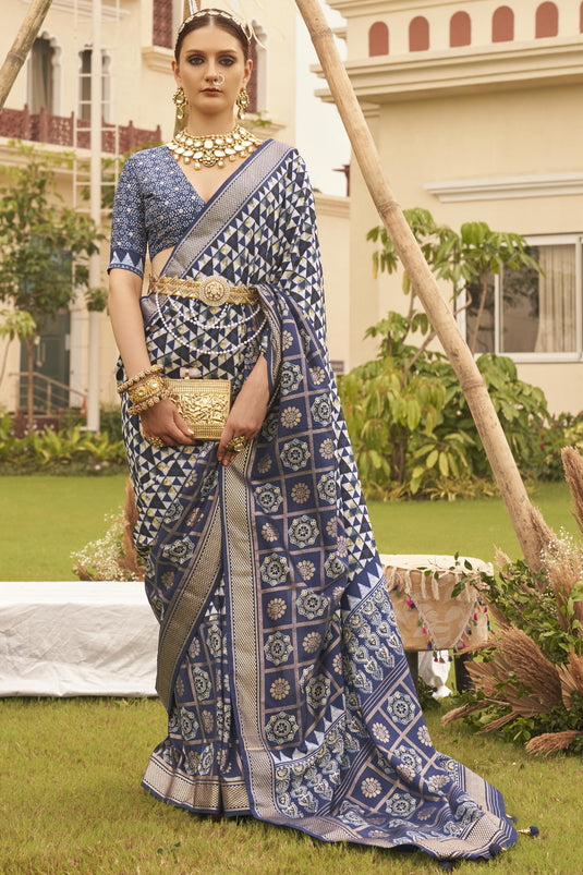 Marvelous Art Silk Printed Blue Color Saree