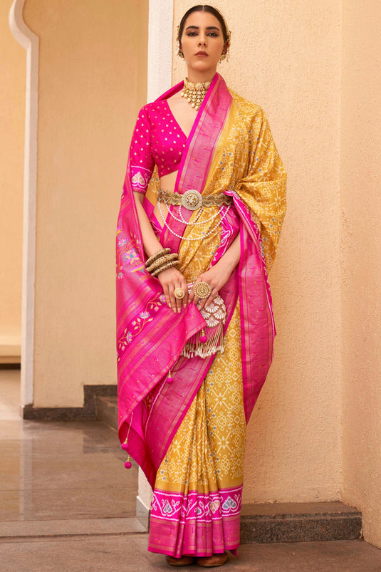 Yellow Patola Silk Printed Saree