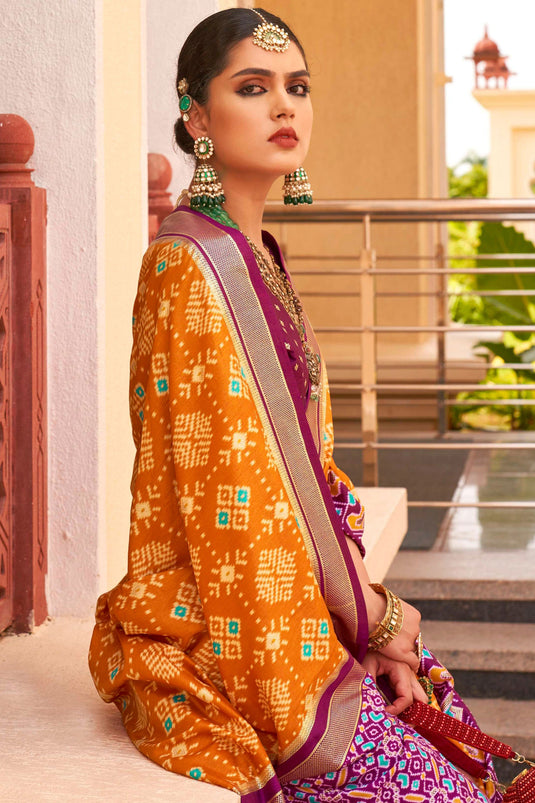 Patola Silk Orange Printed Festive Wear Saree