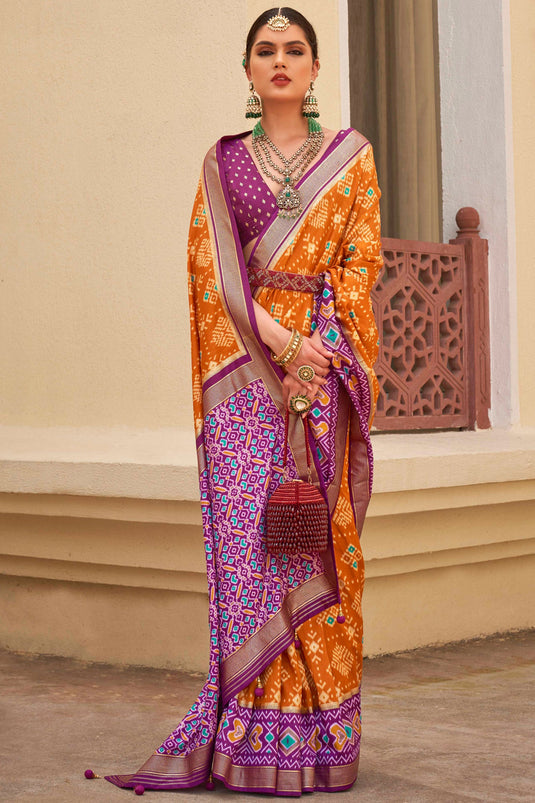 Patola Silk Orange Printed Festive Wear Saree