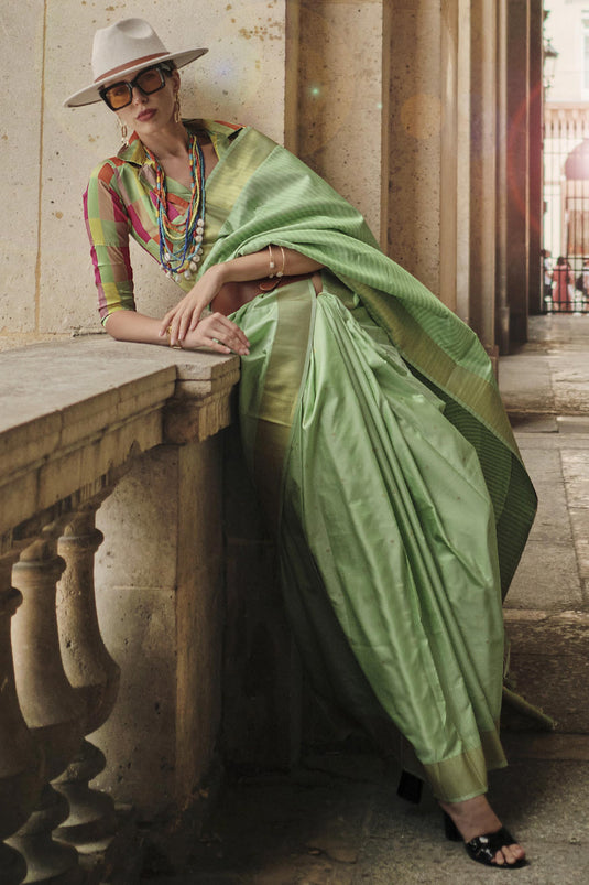 Weaving Work Green Color Art Silk Fabric Glorious Saree