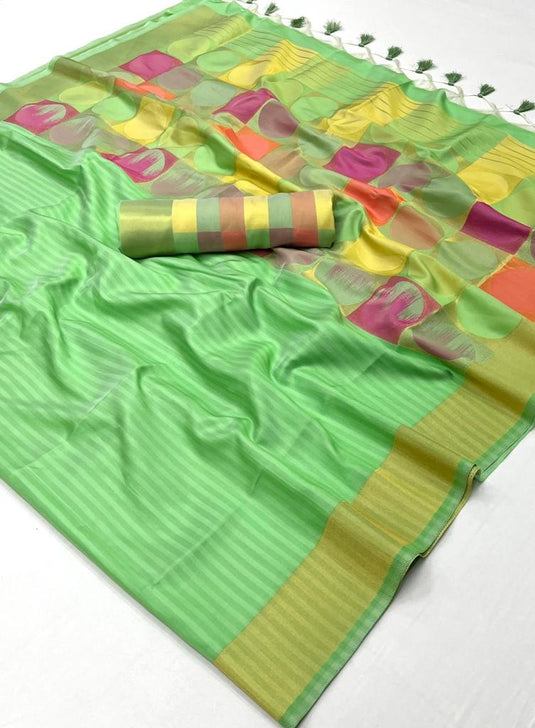 Weaving Work Green Color Art Silk Fabric Glorious Saree