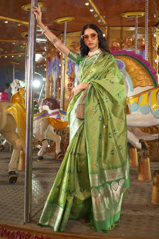 Green Color Art Silk Fabric Weaving Work Party Wear Saree