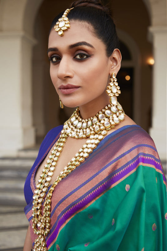 Festive Wear Paithani Silk Green Weaving Work Saree