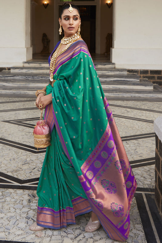 Festive Wear Paithani Silk Green Weaving Work Saree