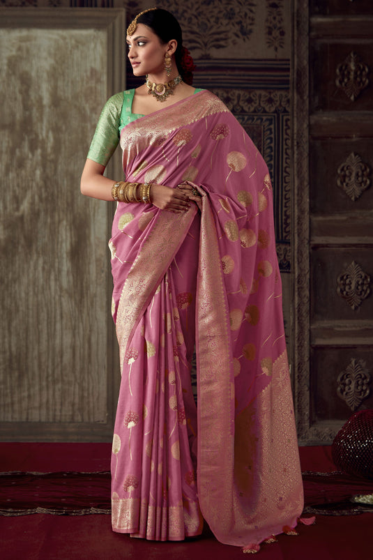 Pink Color Weaving Work Fancy Fabric Party Wear Saree