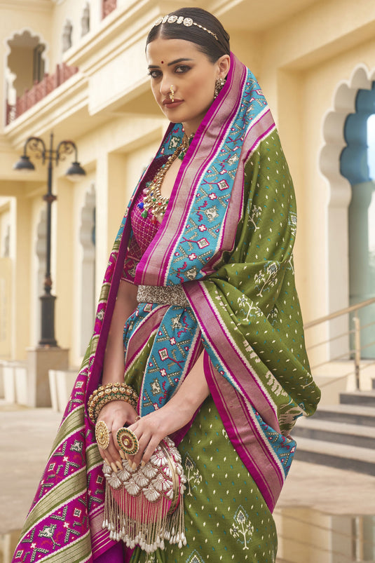 Adorable Green Color Function Wear Patola Silk Design Printed Saree