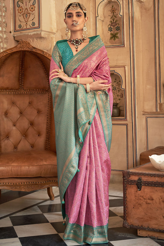 Art Silk Fabric Weaving Work Pink Color Designer Saree