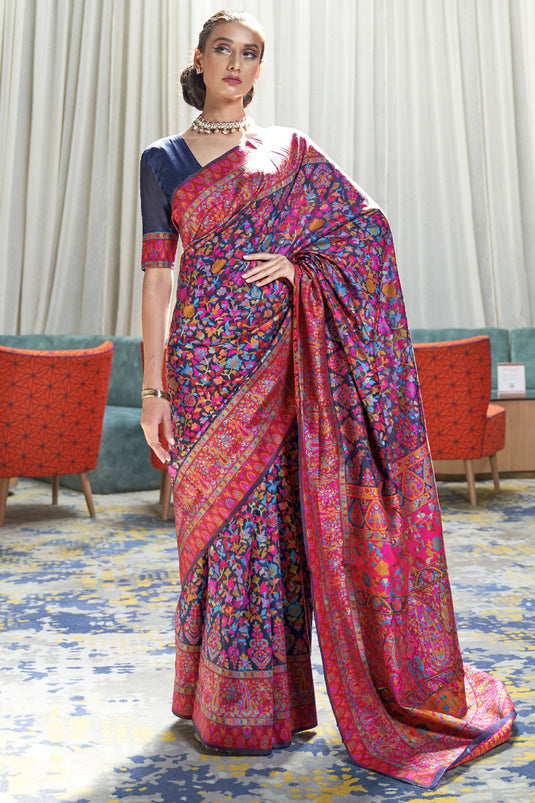 Weaving Work Art Silk Fabric Saree In Multi Color