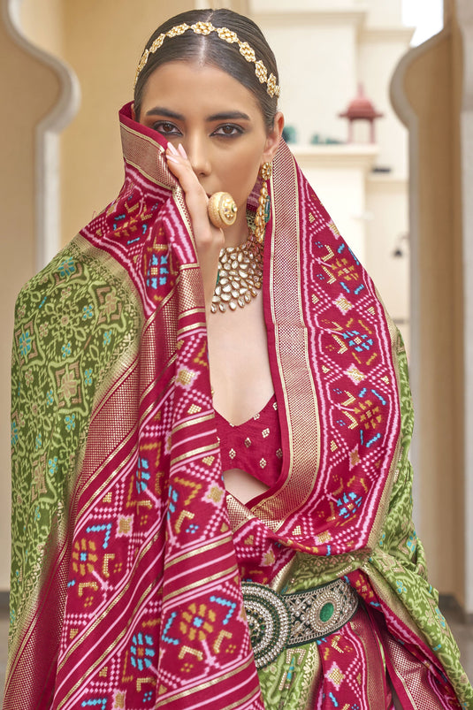 Function Wear Green Color Patola Silk Designer Printed Saree