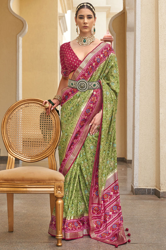 Function Wear Green Color Patola Silk Designer Printed Saree