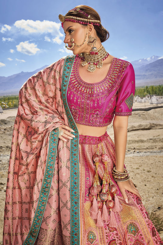 Beautiful Multi Color Designer Banarasi Silk Fabric Jacquard Work Lehenga Choli