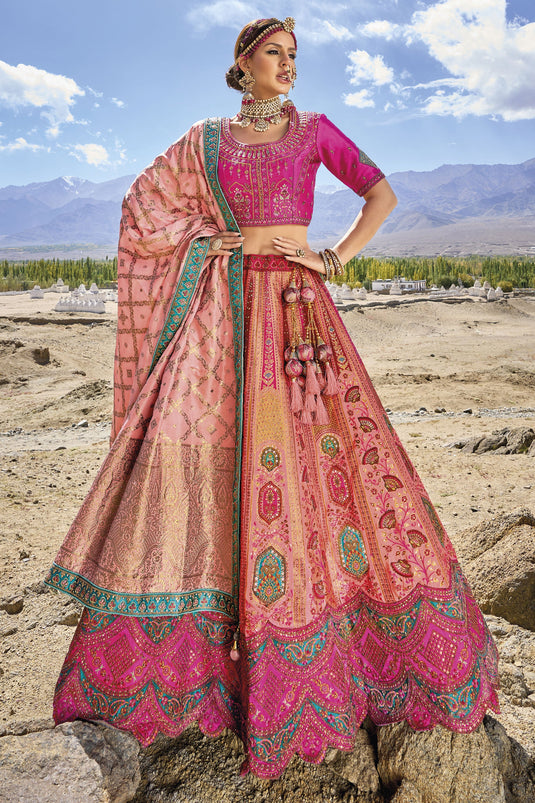 Beautiful Multi Color Designer Banarasi Silk Fabric Jacquard Work Lehenga Choli