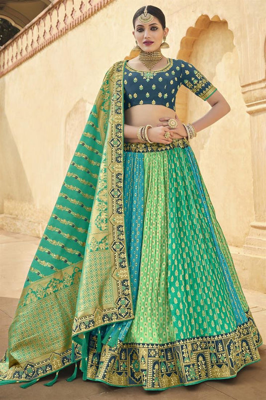 Silk Multi Color Stunning Embroidered Wedding Lehenga Choli