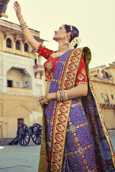 Amazing Border Work Purple Sangeet Wear Patola Style Silk Saree