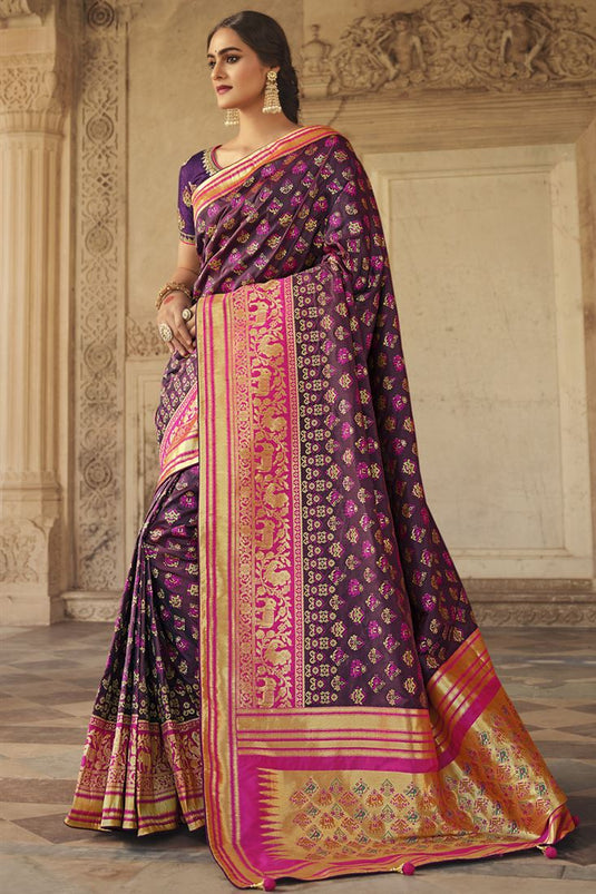 Purple Color Art Silk Fabric Weaving Work Function Wear Saree