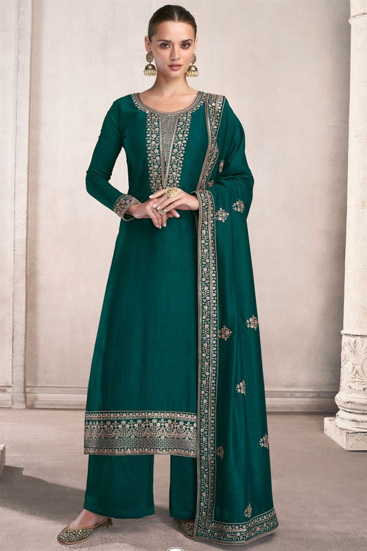 Teal Color Chinon Fabric Admirable Palazzo Suit