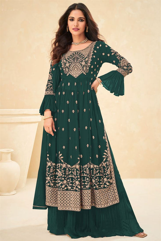 Georgette Fabric Green Color Sober Vartika Singh Sharara Suit