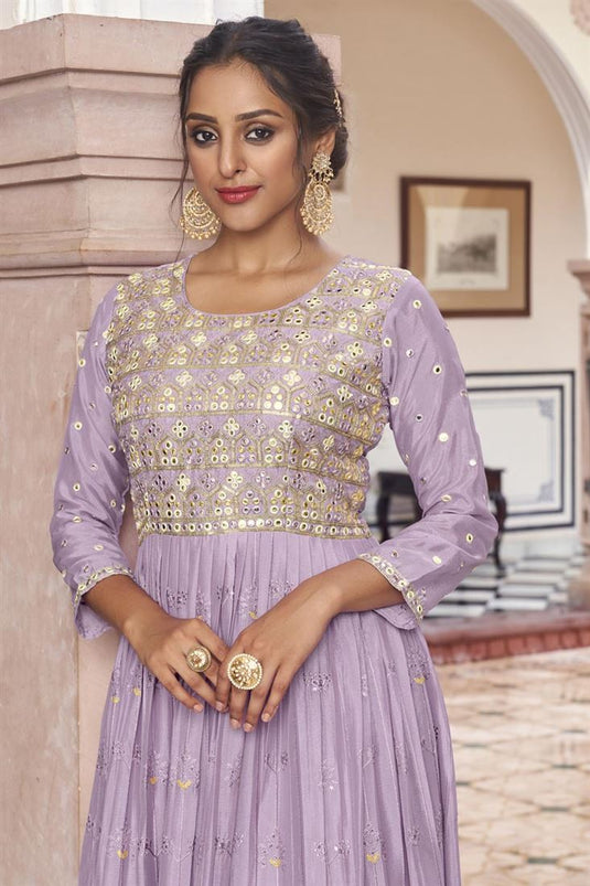 Beautiful Lavender Color Chinon Embroidered Readymade Anarkali Suit