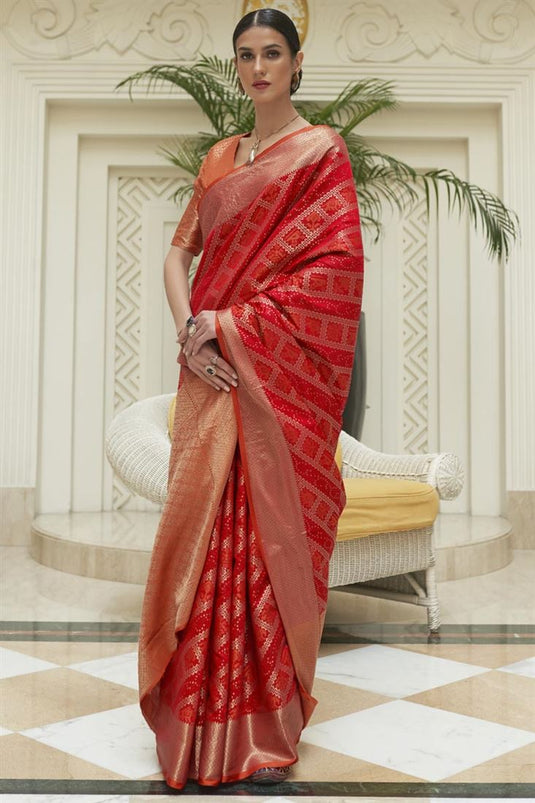 Red Color Wonderful Festive Wear Saree In Patola Silk Fabric