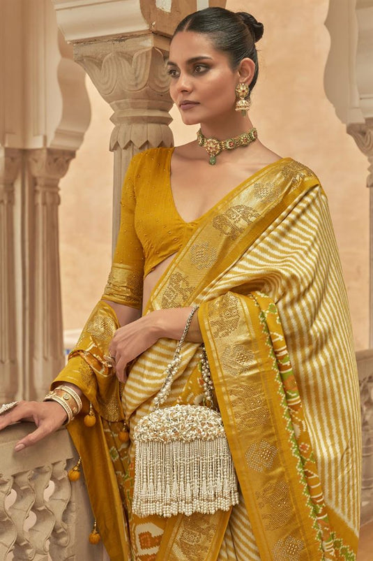 Mustard Color Engrossing Art Silk Fabric Printed Saree