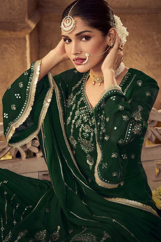 Vartika Singh Dark Green Color Georgette Fabric Supreme Palazzo Suit