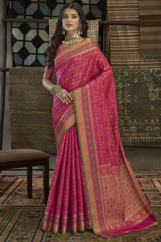 Rani Color Traditional Art Silk Saree With Weaving Work