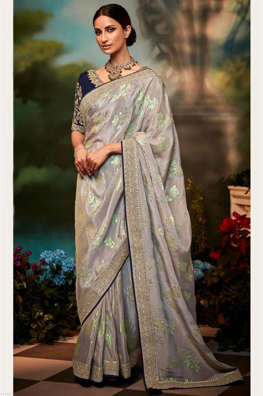 Art Silk Fabric Cream Color Engrossing Fancy Work Saree