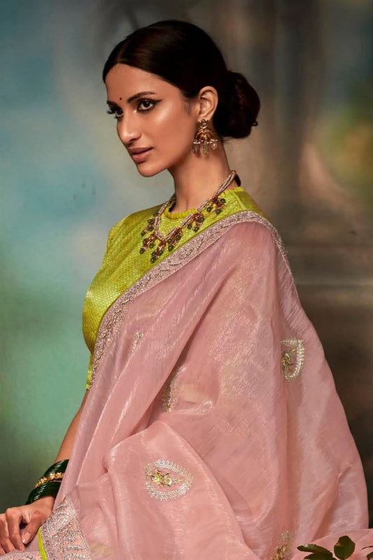 Pink Color Art Silk Fabric Superior Fancy Work Saree