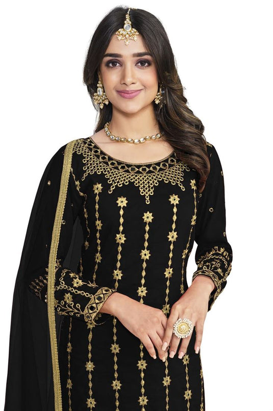 Art Silk Fabric Black Color Festive Look Engrossing Salwar Suit