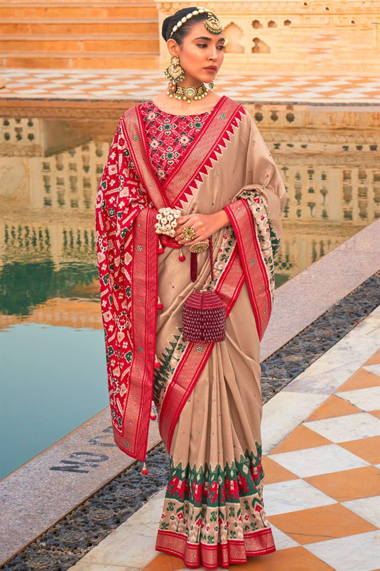 Patola Cotton Silk Beige Color Saree