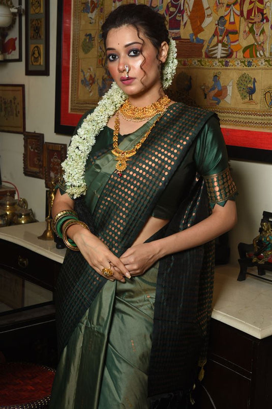 Unique Sea Green Soft Silk Saree With Blouse