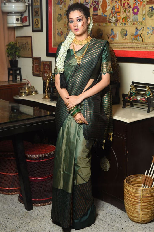 Unique Sea Green Soft Silk Saree With Blouse