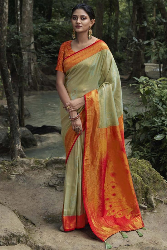 Kanjivaram Silk Sea Green Contemporary Saree