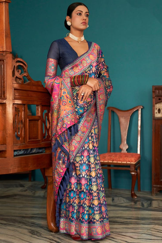 Navy Blue Color Function Look Awesome Pashmina Saree